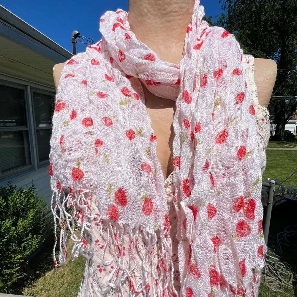- Cherry Blossom Print Fringed Decorative Scarf! NEW!!